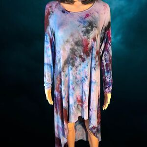 Ice‑Dyed High‑Low Dress | Size Medium | Cotton Blend
